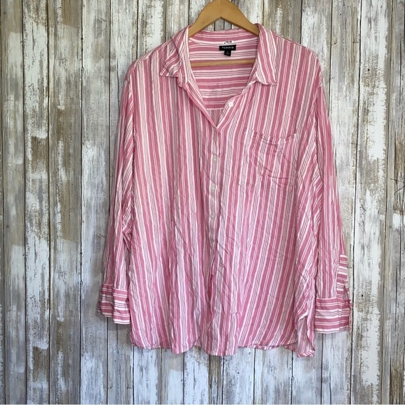 Torrid Pink Striped Rayon Slub Drop Shoulder Button Front - Picture 4 of 7